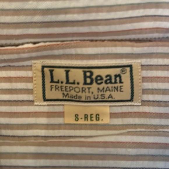 New LL Bean Seersucker Tan&Crean striped Button Down, size small - Picture 2 of 4